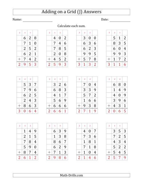 The Adding Five 3-Digit Numbers on a Grid (J) Math Worksheet Page 2