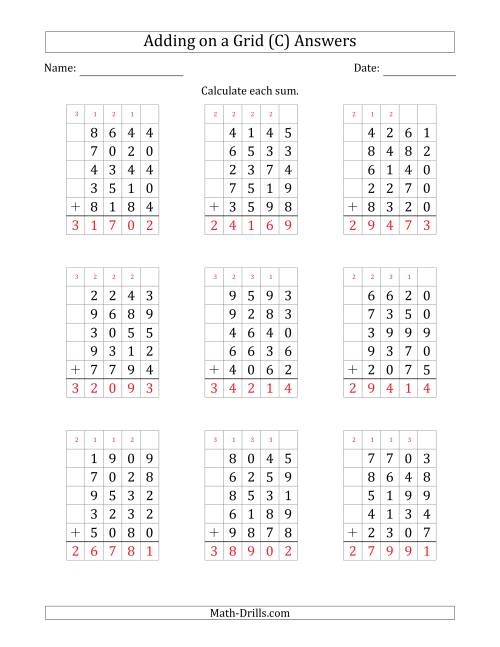 The Adding Five 4-Digit Numbers on a Grid (C) Math Worksheet Page 2