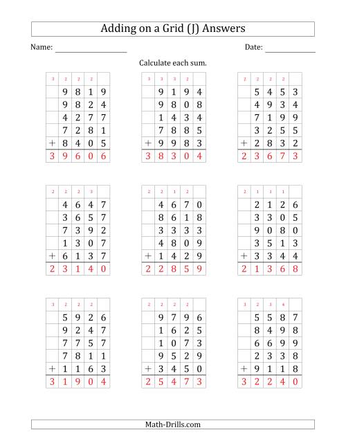 The Adding Five 4-Digit Numbers on a Grid (J) Math Worksheet Page 2