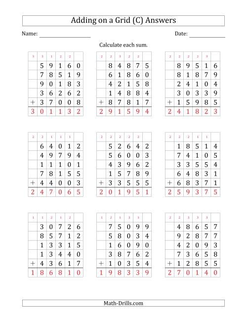 The Adding Five 5-Digit Numbers on a Grid (C) Math Worksheet Page 2