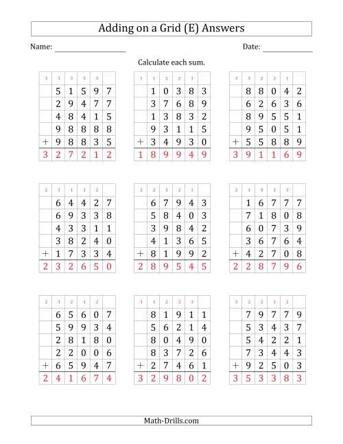 The Adding Five 5-Digit Numbers on a Grid (E) Math Worksheet Page 2