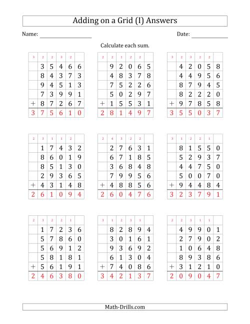The Adding Five 5-Digit Numbers on a Grid (I) Math Worksheet Page 2