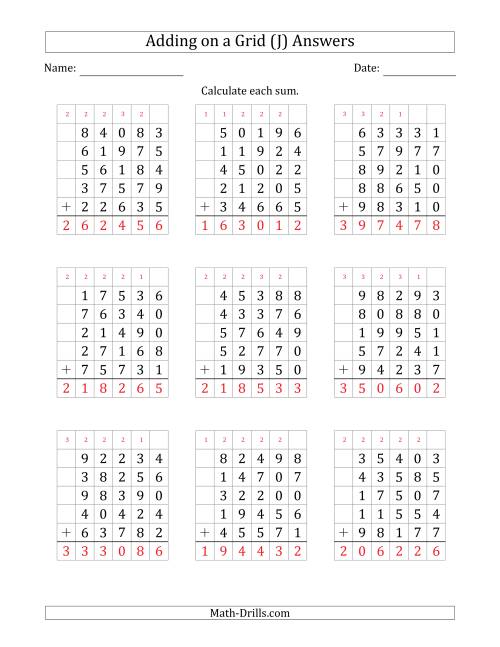 The Adding Five 5-Digit Numbers on a Grid (J) Math Worksheet Page 2