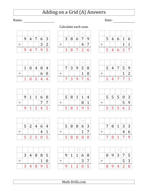 The Adding 5-Digit Plus 2-Digit Numbers on a Grid (A) Math Worksheet Page 2