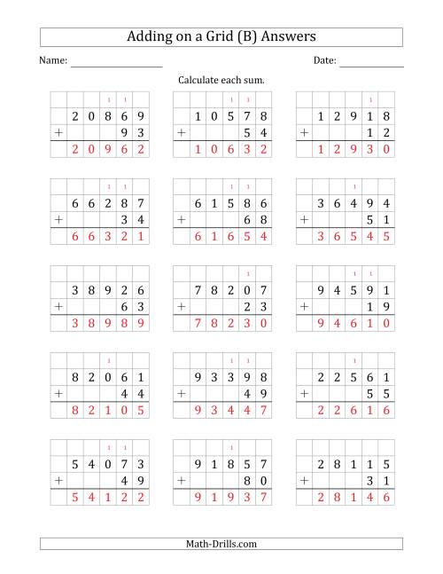 The Adding 5-Digit Plus 2-Digit Numbers on a Grid (B) Math Worksheet Page 2