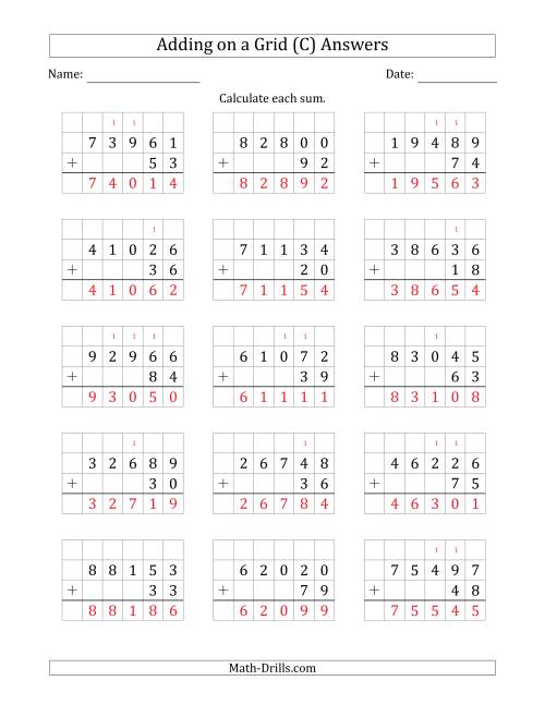 The Adding 5-Digit Plus 2-Digit Numbers on a Grid (C) Math Worksheet Page 2