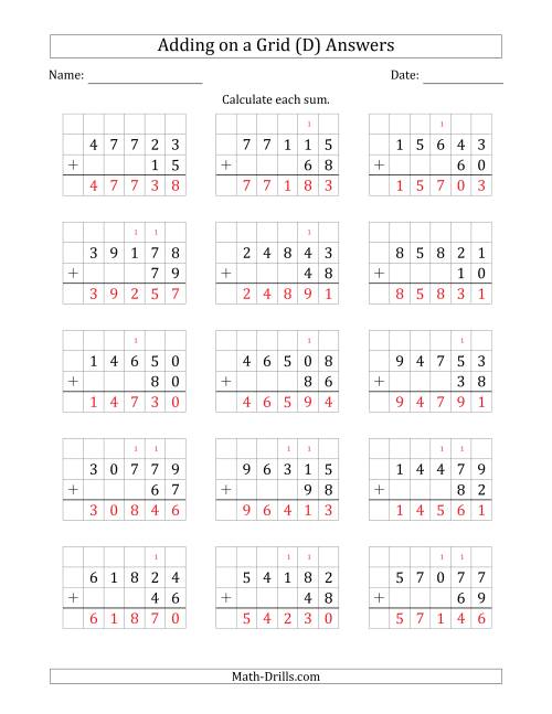 The Adding 5-Digit Plus 2-Digit Numbers on a Grid (D) Math Worksheet Page 2