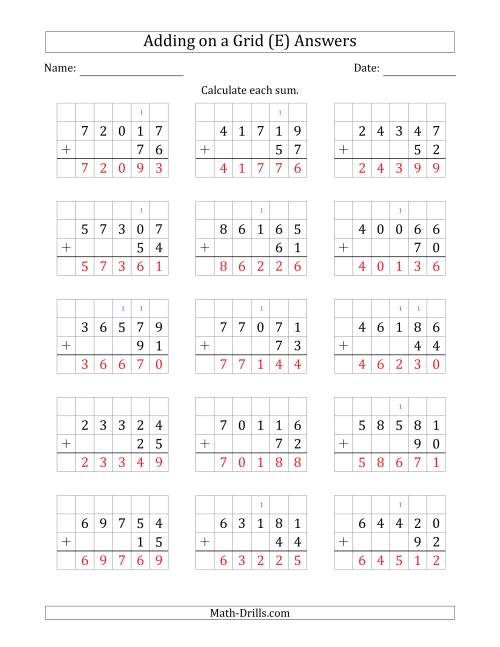 The Adding 5-Digit Plus 2-Digit Numbers on a Grid (E) Math Worksheet Page 2