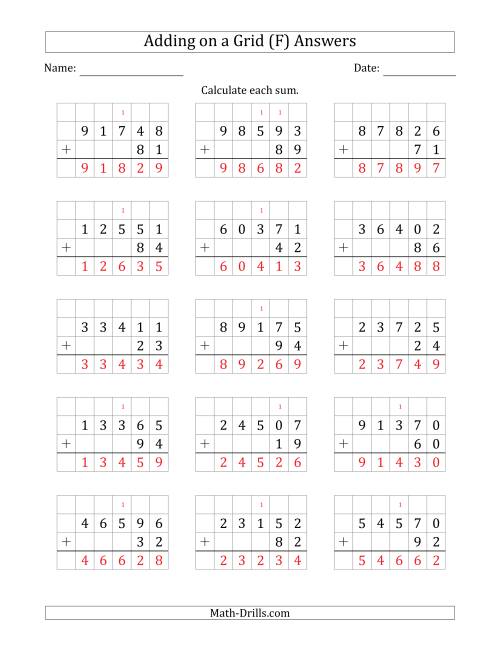 The Adding 5-Digit Plus 2-Digit Numbers on a Grid (F) Math Worksheet Page 2