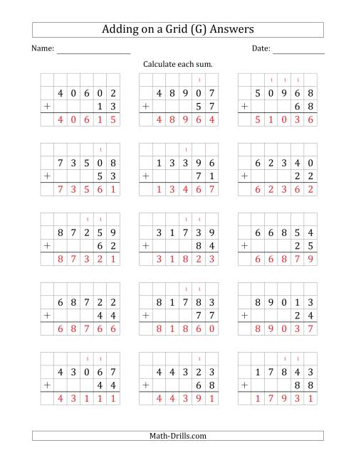 The Adding 5-Digit Plus 2-Digit Numbers on a Grid (G) Math Worksheet Page 2