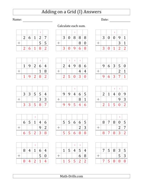 The Adding 5-Digit Plus 2-Digit Numbers on a Grid (I) Math Worksheet Page 2