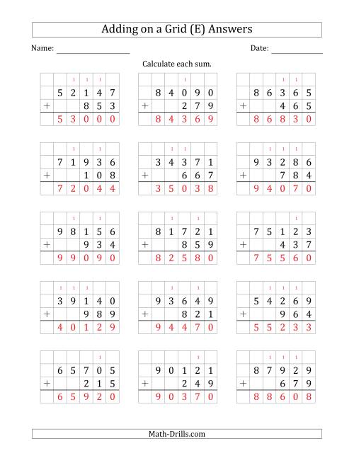 The Adding 5-Digit Plus 3-Digit Numbers on a Grid (E) Math Worksheet Page 2
