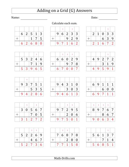 The Adding 5-Digit Plus 3-Digit Numbers on a Grid (G) Math Worksheet Page 2