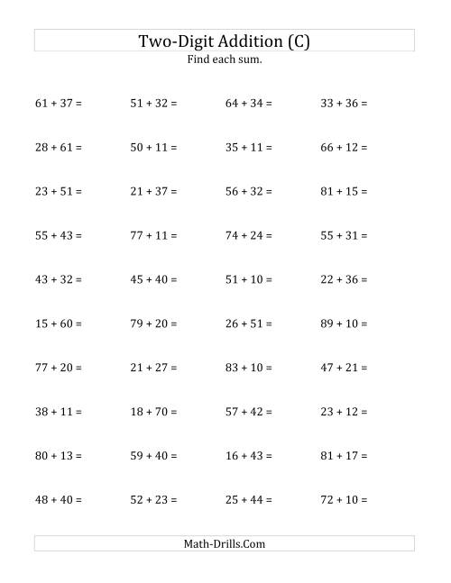 The Horizontal Two-Digit Addition No Regrouping (C) Math Worksheet
