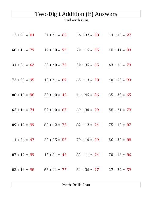 The Horizontal Two-Digit Addition No Regrouping (E) Math Worksheet Page 2