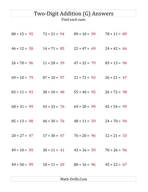 The Horizontal Two-Digit Addition No Regrouping (G) Math Worksheet Page 2