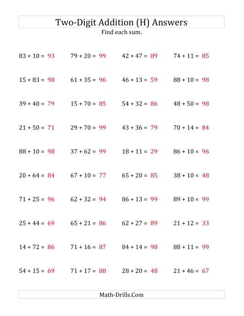 The Horizontal Two-Digit Addition No Regrouping (H) Math Worksheet Page 2