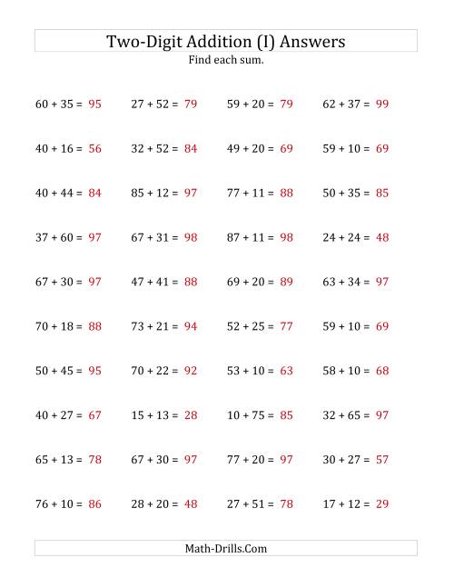 The Horizontal Two-Digit Addition No Regrouping (I) Math Worksheet Page 2
