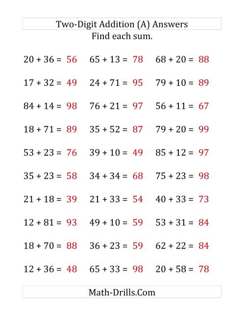 The Horizontal Two-Digit Addition No Regrouping (Large Print) Math Worksheet Page 2