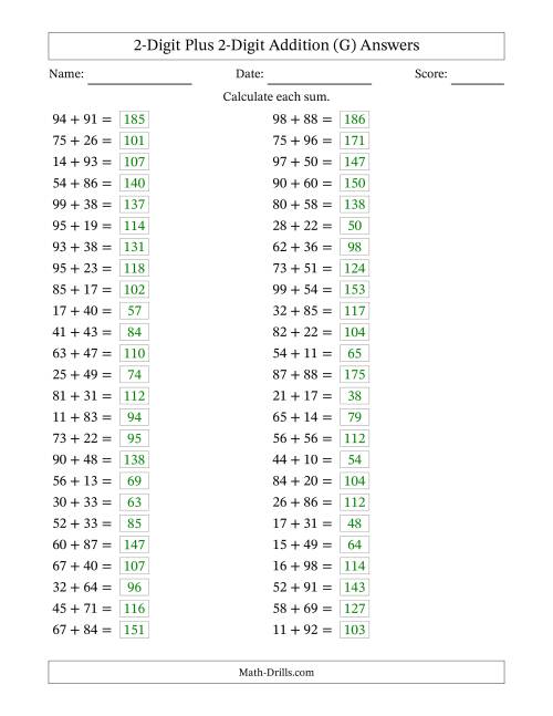 The Horizontally Arranged Two-Digit Plus Two-Digit Addition (50 Questions) (G) Math Worksheet Page 2