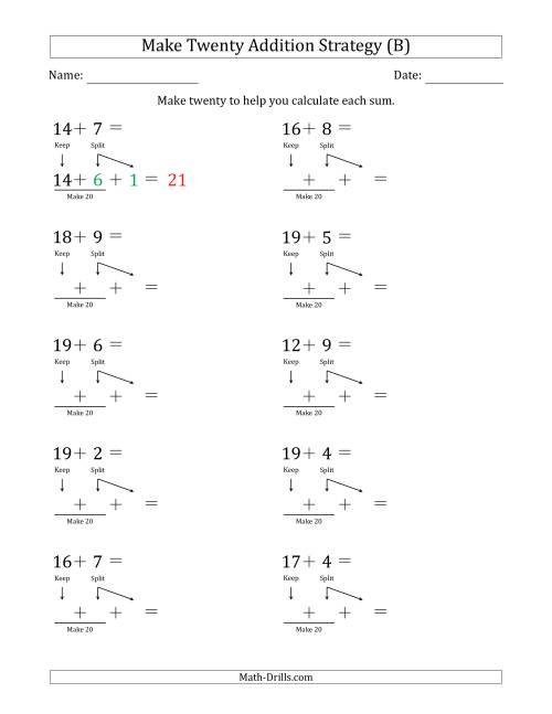 The Make Twenty Addition Strategy (B) Math Worksheet