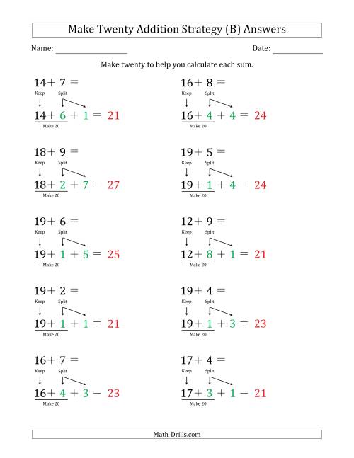 The Make Twenty Addition Strategy (B) Math Worksheet Page 2