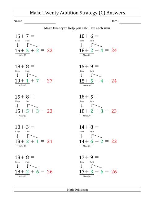 The Make Twenty Addition Strategy (C) Math Worksheet Page 2