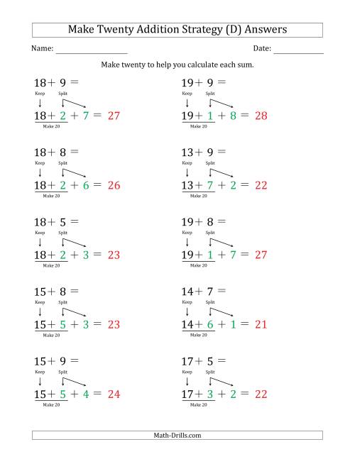 The Make Twenty Addition Strategy (D) Math Worksheet Page 2