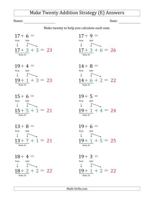 The Make Twenty Addition Strategy (E) Math Worksheet Page 2