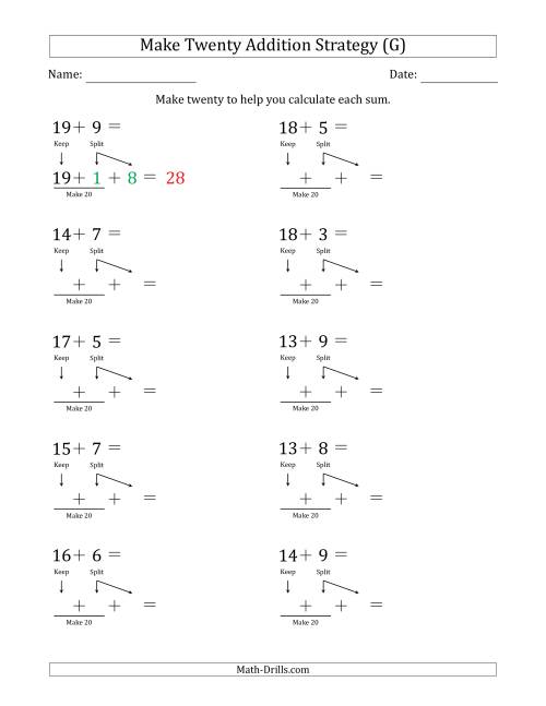 The Make Twenty Addition Strategy (G) Math Worksheet