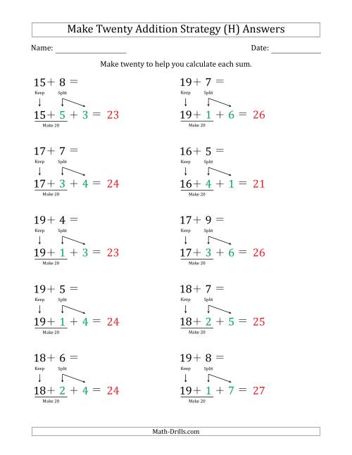 The Make Twenty Addition Strategy (H) Math Worksheet Page 2