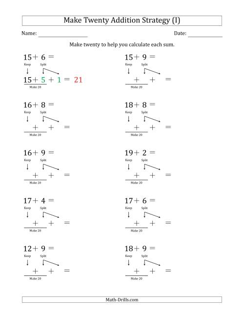 The Make Twenty Addition Strategy (I) Math Worksheet