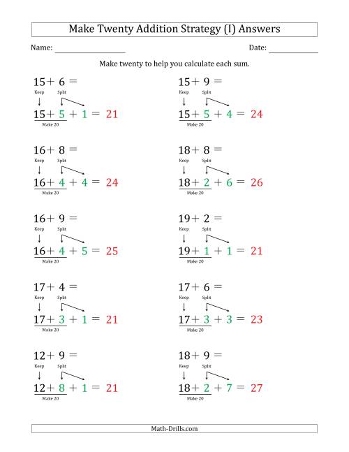 The Make Twenty Addition Strategy (I) Math Worksheet Page 2