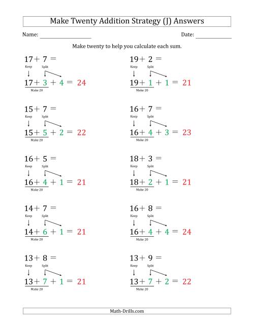 The Make Twenty Addition Strategy (J) Math Worksheet Page 2