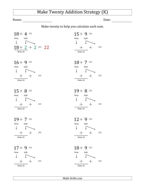The Make Twenty Addition Strategy (K) Math Worksheet
