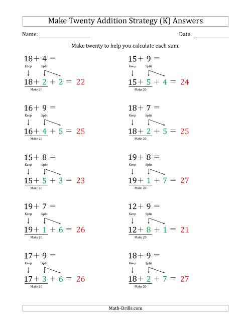The Make Twenty Addition Strategy (K) Math Worksheet Page 2