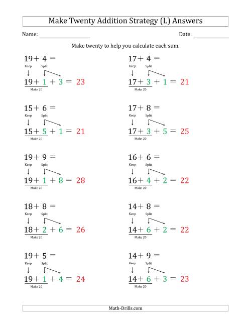 The Make Twenty Addition Strategy (L) Math Worksheet Page 2