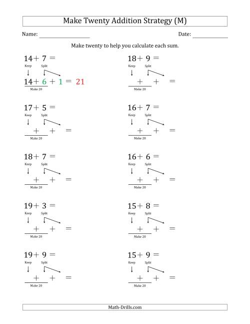The Make Twenty Addition Strategy (M) Math Worksheet