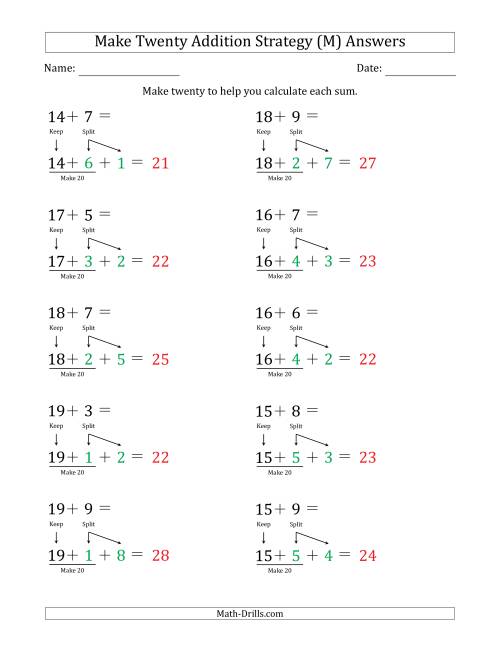 The Make Twenty Addition Strategy (M) Math Worksheet Page 2
