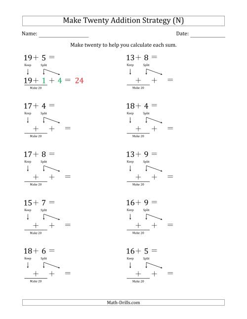 The Make Twenty Addition Strategy (N) Math Worksheet