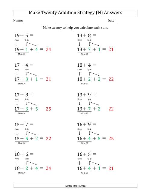 The Make Twenty Addition Strategy (N) Math Worksheet Page 2