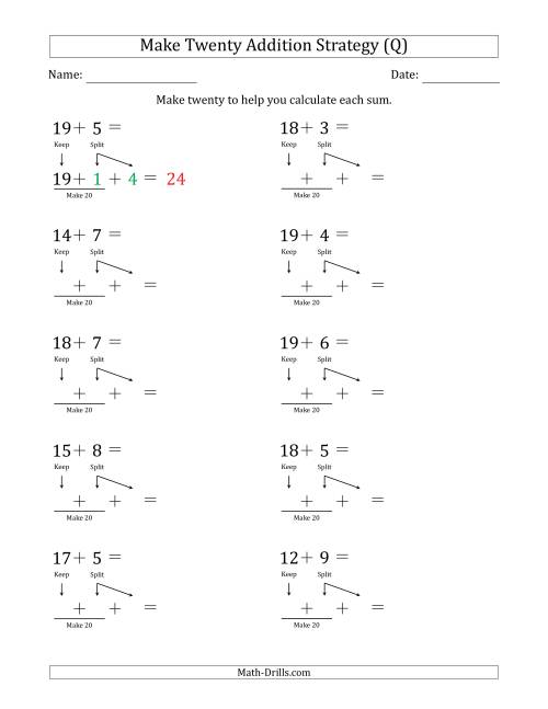 The Make Twenty Addition Strategy (Q) Math Worksheet
