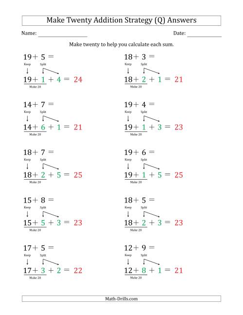 The Make Twenty Addition Strategy (Q) Math Worksheet Page 2