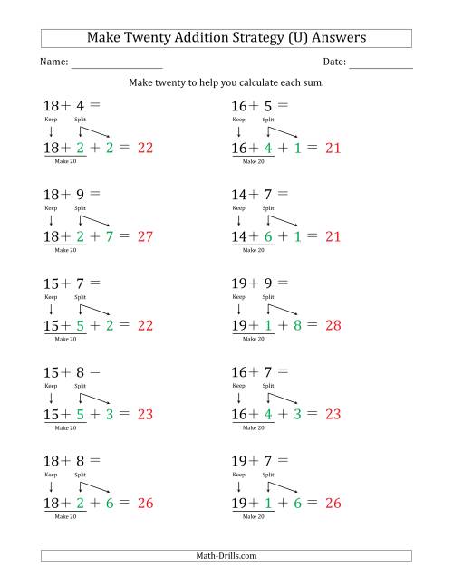 The Make Twenty Addition Strategy (U) Math Worksheet Page 2