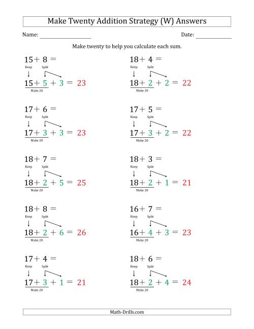 The Make Twenty Addition Strategy (W) Math Worksheet Page 2