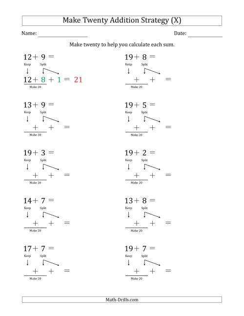 The Make Twenty Addition Strategy (X) Math Worksheet