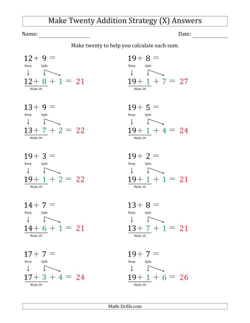 The Make Twenty Addition Strategy (X) Math Worksheet Page 2