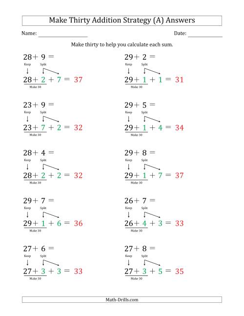 The Make Thirty Addition Strategy (A) Math Worksheet Page 2