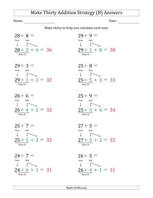 The Make Thirty Addition Strategy (B) Math Worksheet Page 2