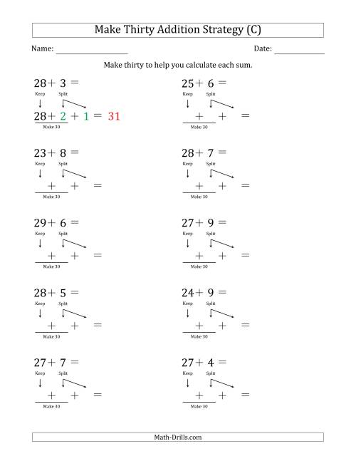 The Make Thirty Addition Strategy (C) Math Worksheet